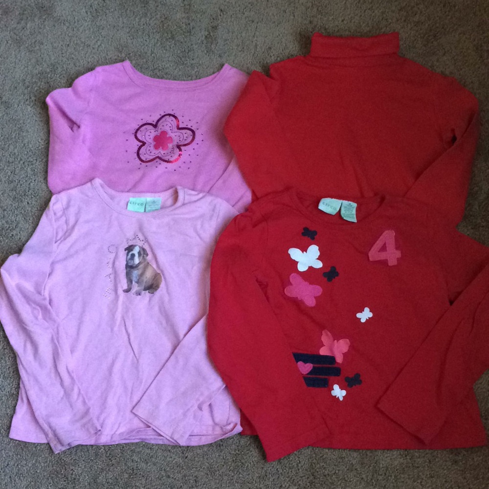 Circo Top Bundle Girls Size 7/8 Pink Red Long Sleeve Shirts Turtleneck